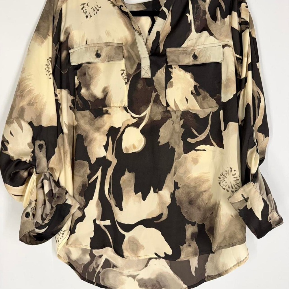 Simply Vera Vera Wang Floral Chiffon Polyester V-Neck 3/4 Sleeve Blouse L